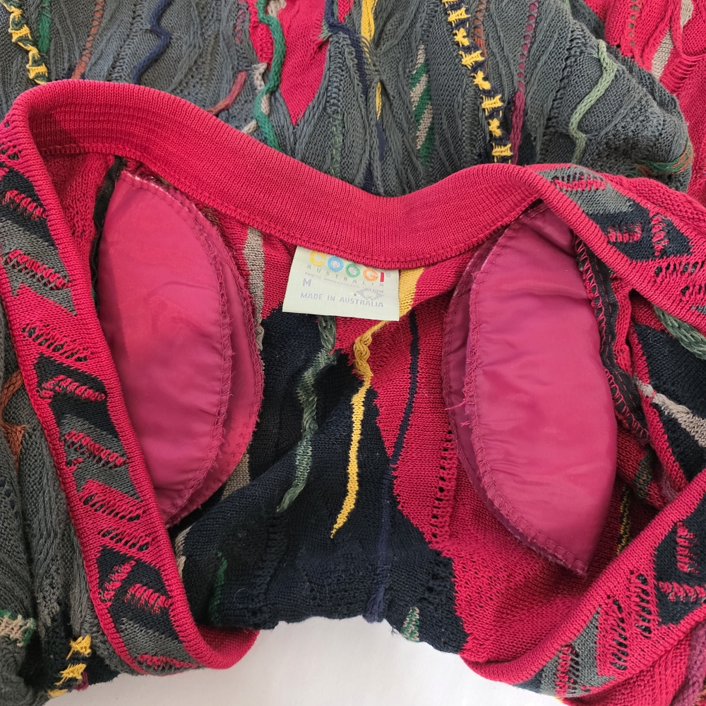 Coogi Sweater Vintage 3D Knit Cardigan Colorful Cosby 90s Australia Size Medium - Picture 10 of 12